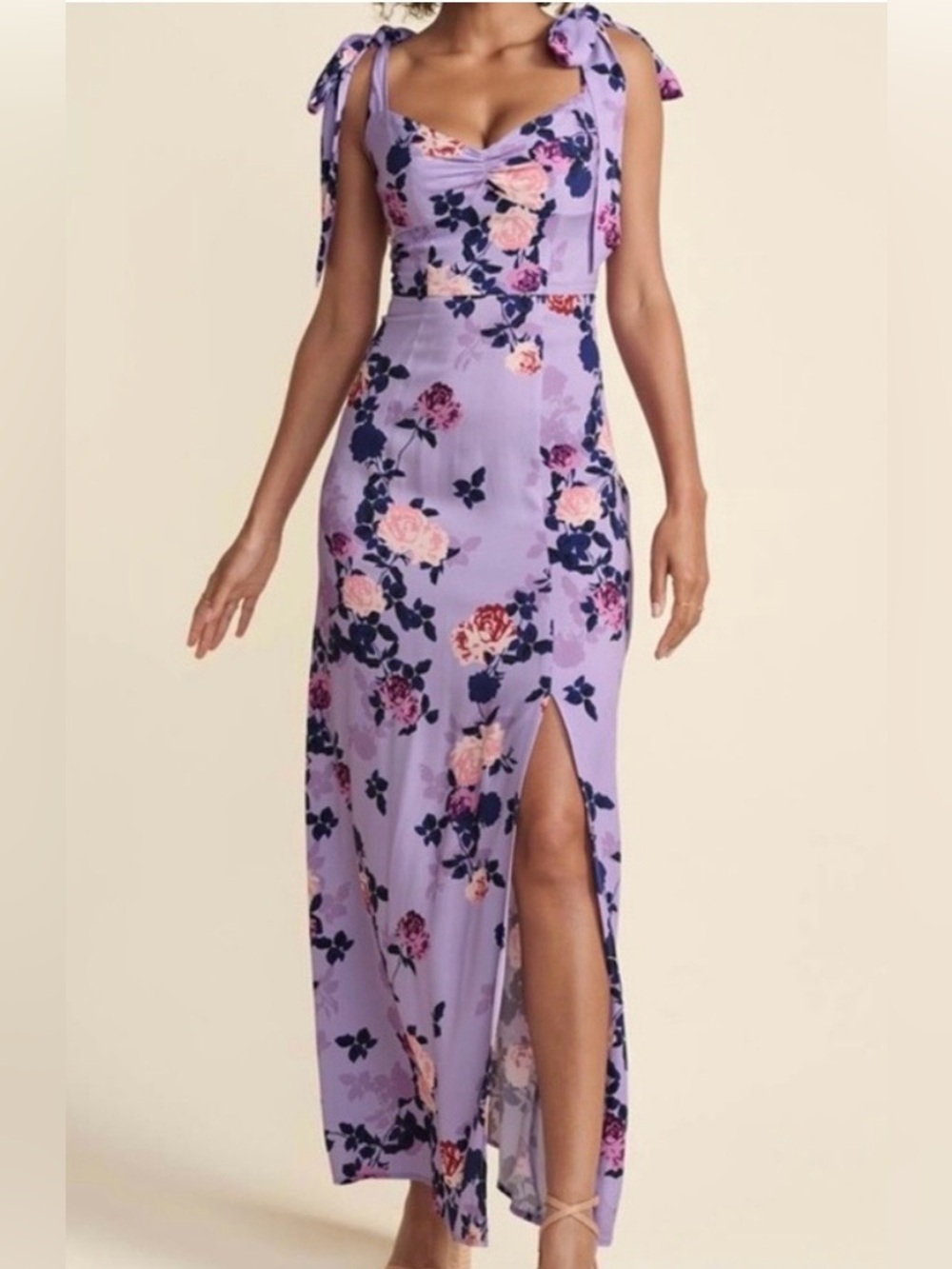 VENUS Purple Floral Tie-Shoulder Maxi Dress